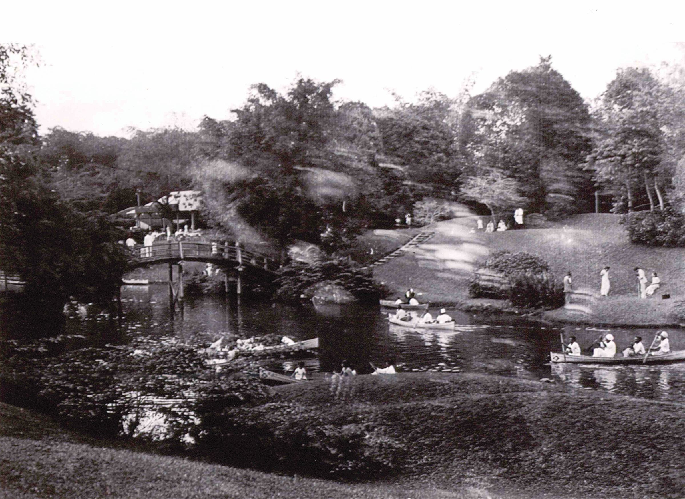 Of the various estates and properties owned by the well-to-do along Upper Serangoon Road, Alkaff Gardens, which belonged to the notable Alkaff family of traders and landowners, was one of the best-known landmarks. Designed by Japanese landscapers, Alkaff Gardens was opened to the public in 1929 and sold to a developer in 1949. Currently, the site is occupied by Cedar Girls' Secondary School. Courtesy of National Archives of Singapore.